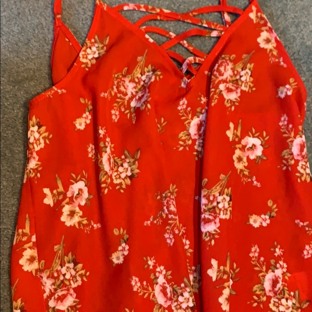 red and flower patterned shirt